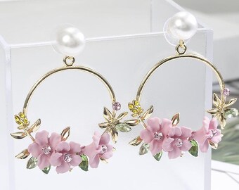 Flower Hoop Earrings Handmade Acrylic Earrings Handmade Hoop Earring Flower Pastel
