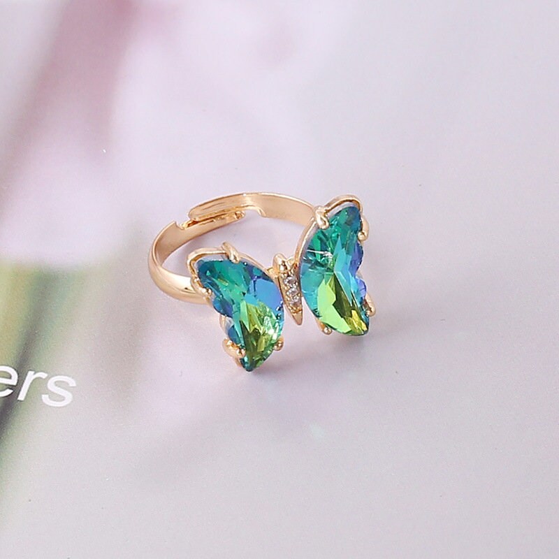 Sparkling Butterfly Ring Adjustable Glass Butterfly Ring Gradient