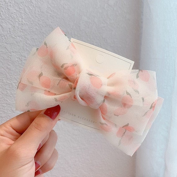 Peach Hair Bow Double Layered Bow Hair Clip Sheer Stacked Etsy