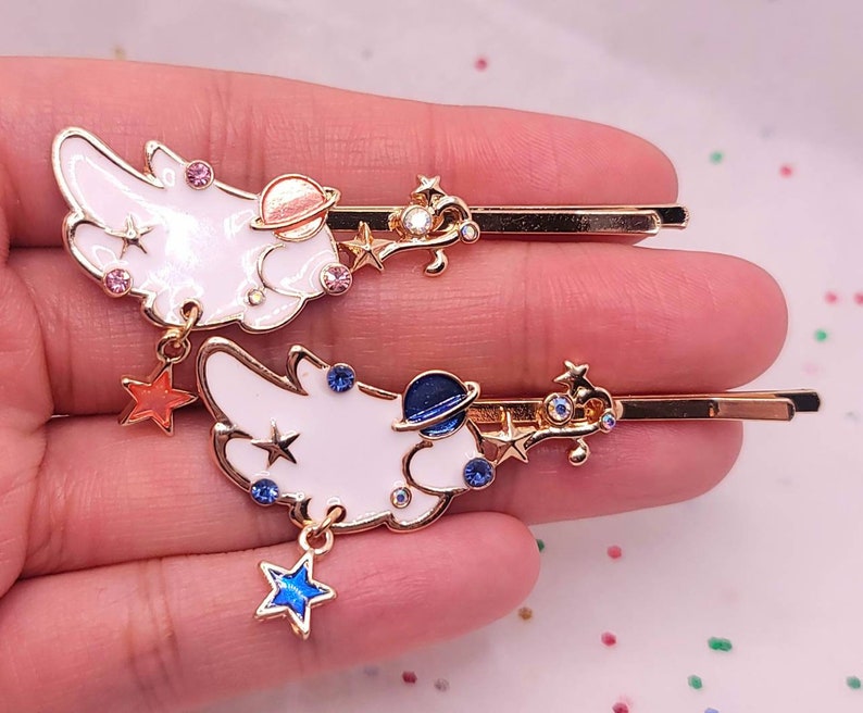Angel Wings Hair Clips Gold Galaxy Hair Pins Stars Etsy