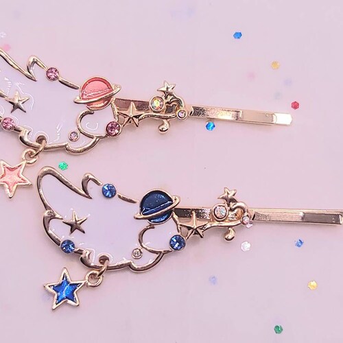 Angel Wings Hair Clips Gold Galaxy Hair Pins Stars Etsy