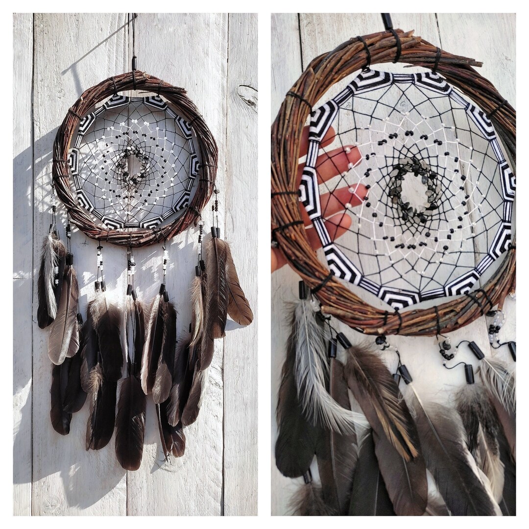 Authentic Large Dream Catcher in Native Cherokee Style, Crystal Dreamcatcher With Quartz for