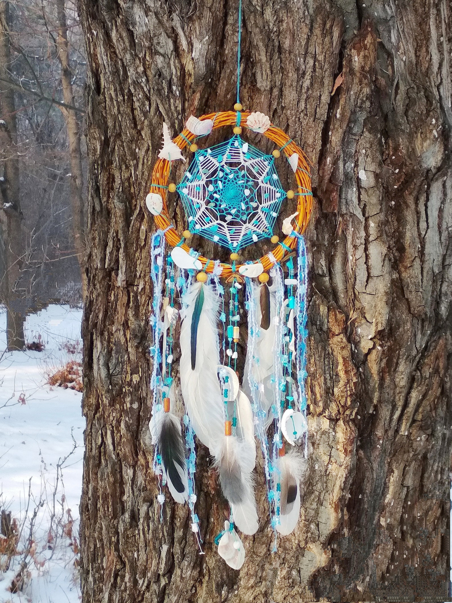 Dream catcher real with crystals of turquoiselarge dream Etsy