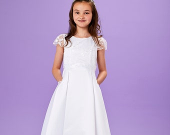 P237 Lorna Cap Sleeve Holy Communion Dress with Pockets