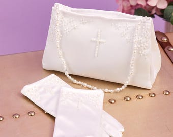 Maya White Pearl Cross Communion Gloves