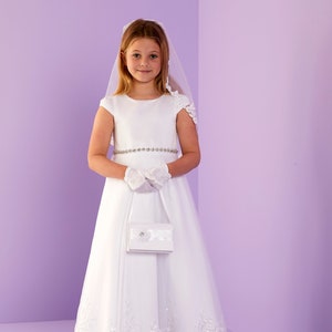 Harper Elegant White Holy Communion Dress with Organza Skirt image 1