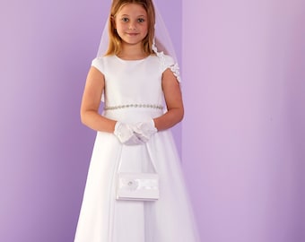 Harper Elegant White Holy Communion Dress with Organza Skirt