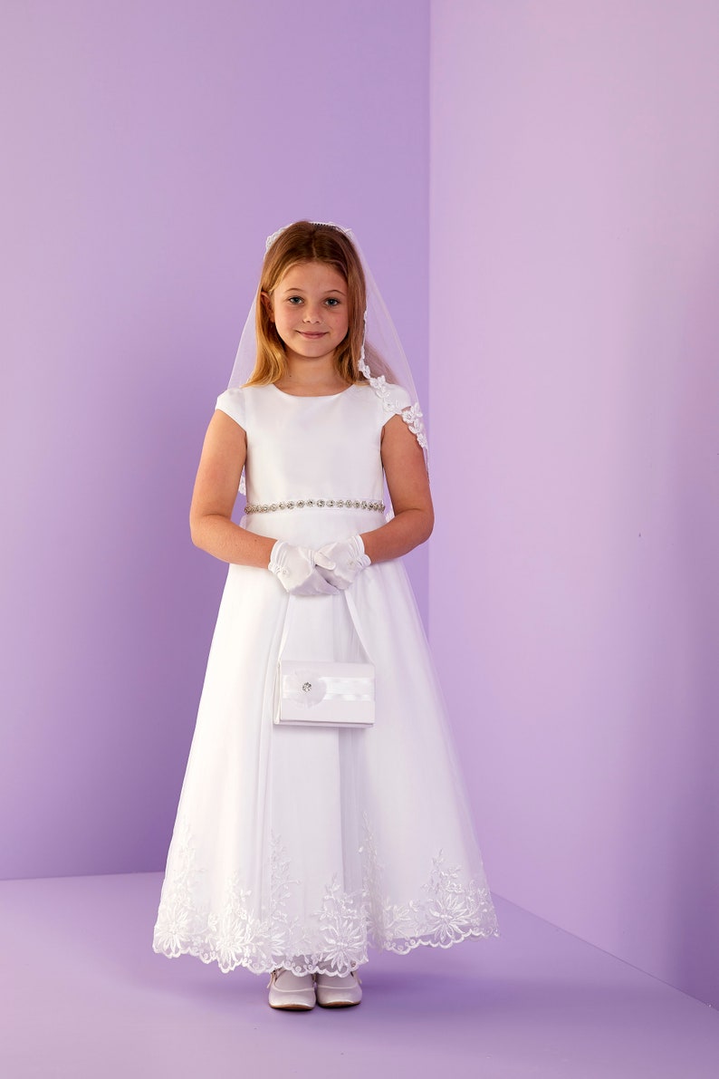 Harper Elegant White Holy Communion Dress with Organza Skirt image 1