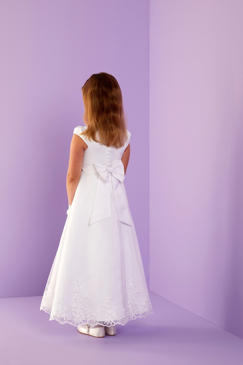 Harper Elegant White Holy Communion Dress with Organza Skirt image 2