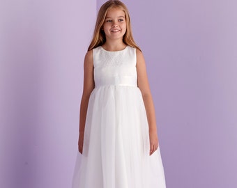 Lilly Girls White Holy Communion Dress Ballerina Length  SALE
