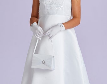 Kara Ivory Holy Communion Bag with Organza Bow and Diamante Buckle