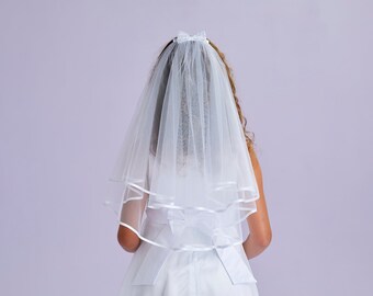Leah Two Tiered Girls Communion Veil White