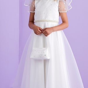 Evelyn Borsa con manico in rilievo bianco Santa Comunione Flower Girl immagine 2