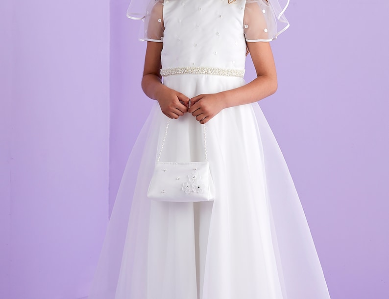 Evelyn Borsa con manico in rilievo bianco Santa Comunione Flower Girl immagine 2