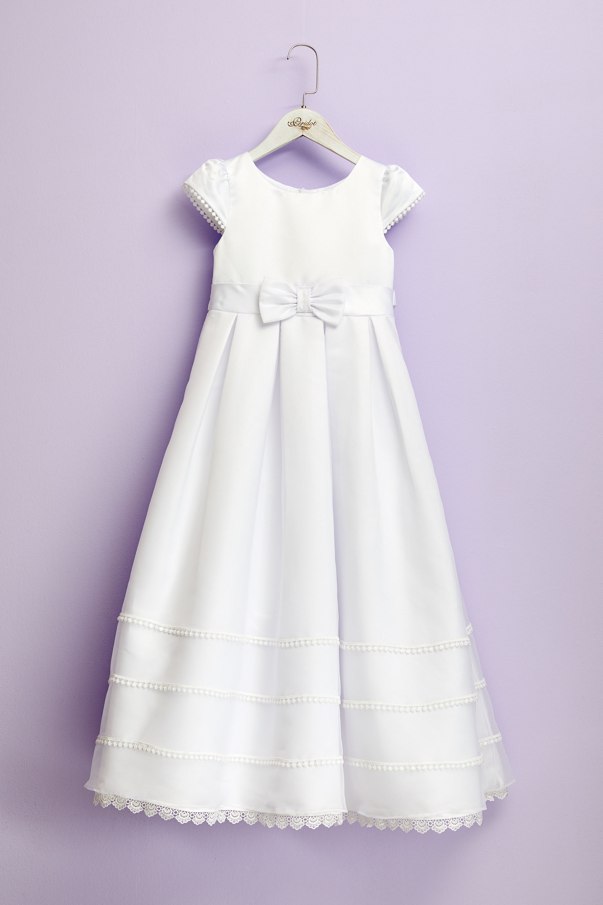 ankle length first communion dress First Communion Dress Satin Flower Bodice