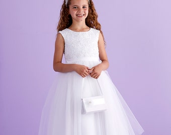 Freya White Holy Communion Ballerina Length Dress  SALE