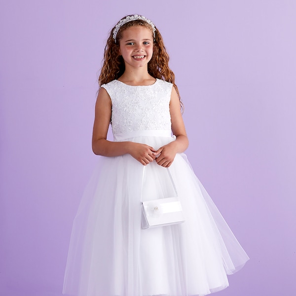 Freya White Holy Communion Ballerina Length Dress  SALE