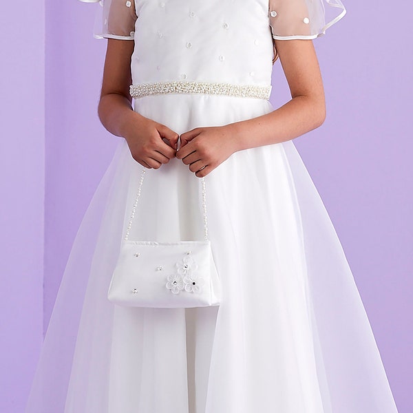 Evelyn White Beaded Handle Bag Holy Communion Flower Girl