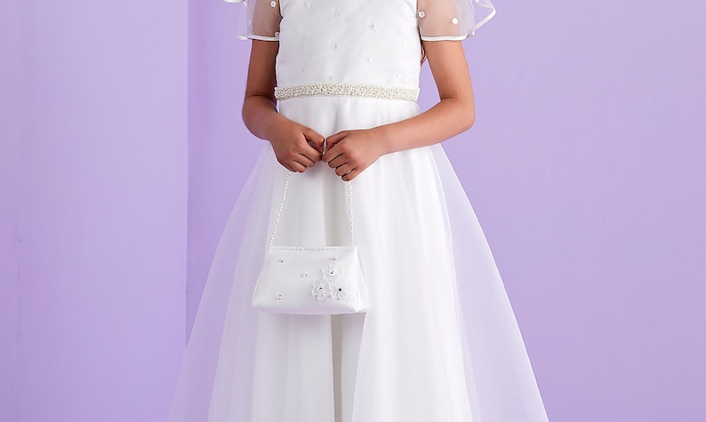 Evelyn Borsa con manico in rilievo bianco Santa Comunione Flower Girl immagine 1