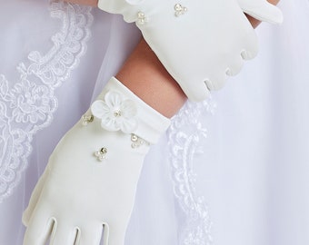 Naomi Girls Ivory 3D Flower Glove Holy Communion Flower girl