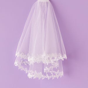 Valerie White Holy Communion Veil with Lace and Sequin Trim
