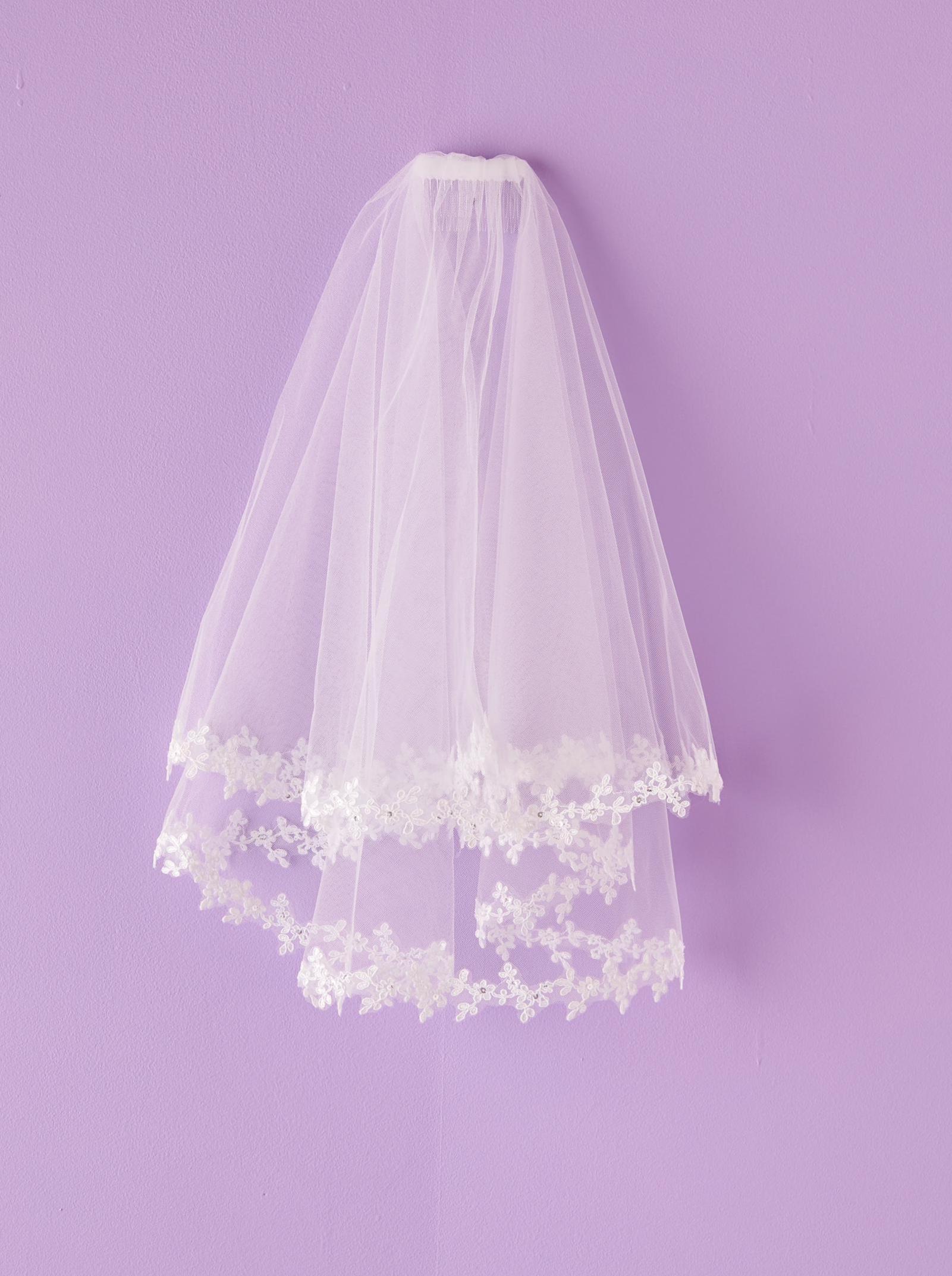 White and subtle pink lace veil trailing 3 meters Unique Pink Lace Veil Cathedral Length One Layer Mantilla  main image 4