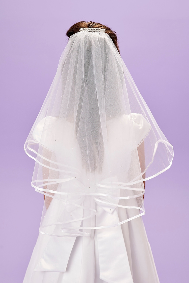 Katie Diamante Comb Holy Communion Girls Veil White image 1