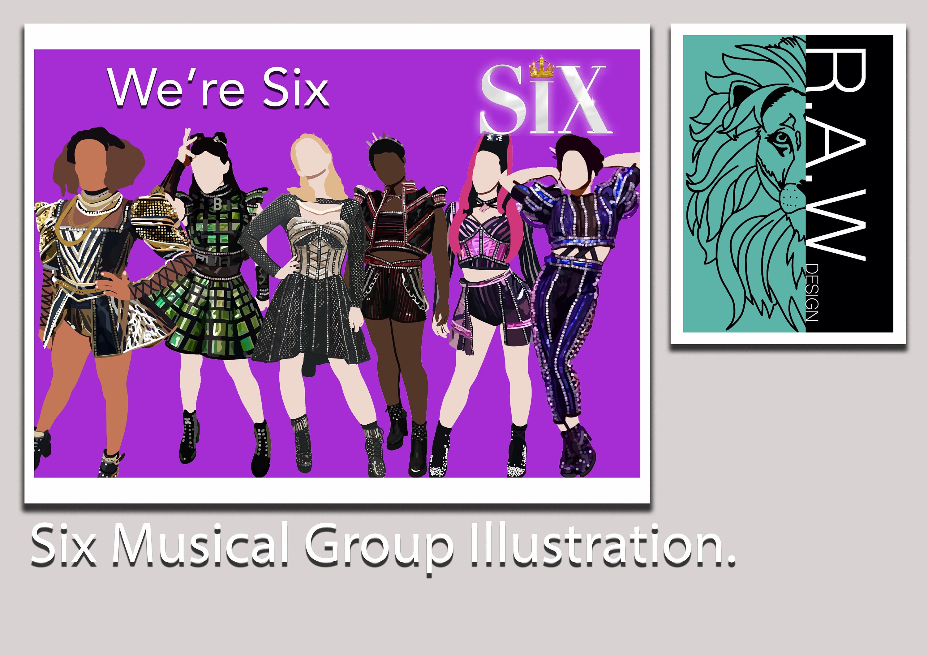 Six Musical Group Illustration. Six Musical Vector Portrait Art
