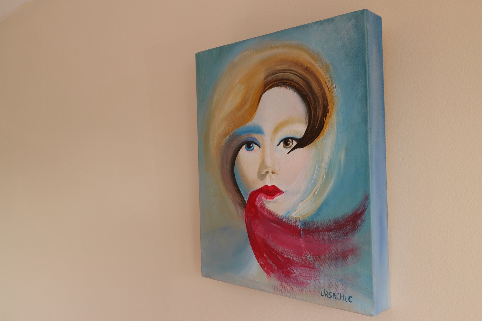 The red lipstick Original Painting on Canvas Acrylic Oils Etsy
