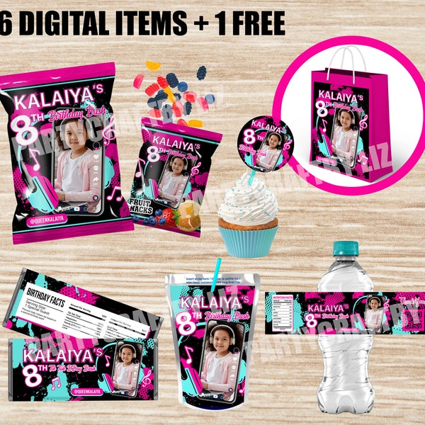 Tiktok inspired Party Set - customized digital labels for chip bag, juice pouch, fruit pck, choco bar, water btl, cupcake topper, gift bag