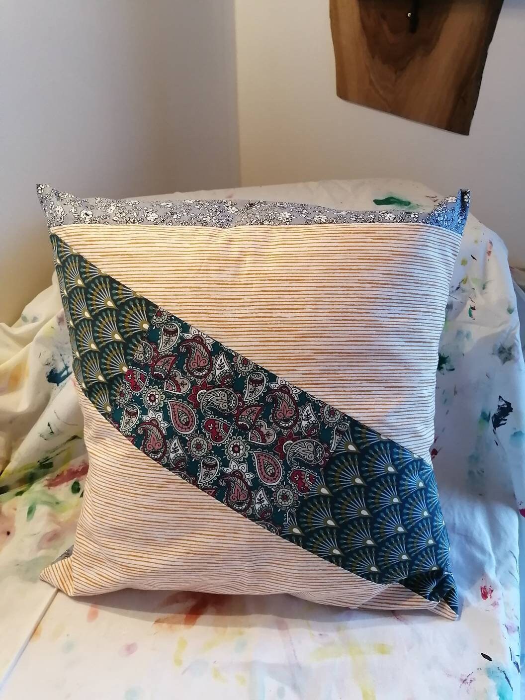 Housse de Coussin Patchwork Fait Main en Tissu