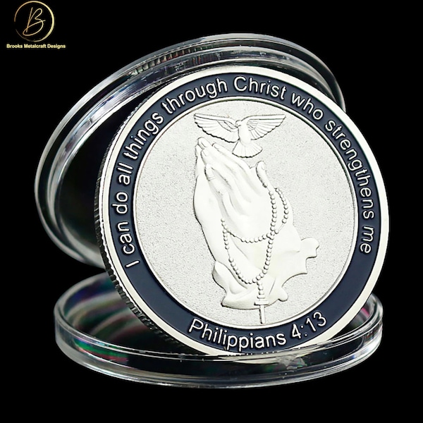 Christian Cross Psalm 120-1 and Philippians 1-13 Challenge Coin