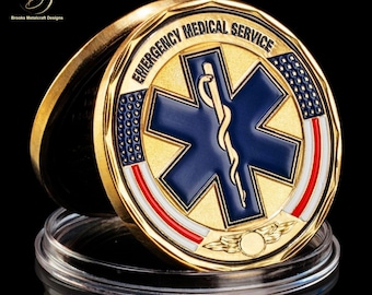 EMS Prayer Coin with Star of Life, Gold First Responder