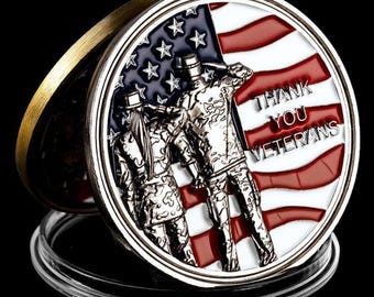 Thank You Veterans Challenge Coin, Black Nickel Military Tribute