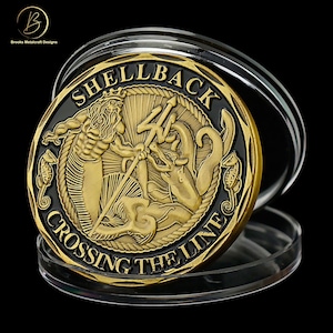 Navy Shellback Coin, Commemorative Challenge with Display Case - US Crossing