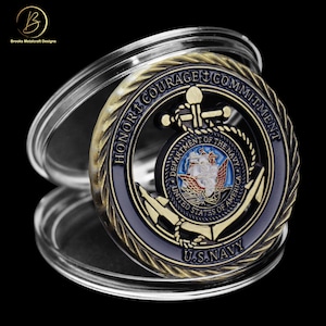 US Navy Emblem Core Values Hollow Military Challenge Coin