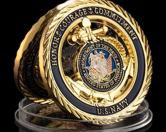US Navy Emblem Gold Core Values Hollow Military Challenge Coin