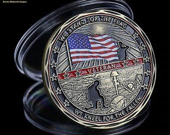 Challenge Coin, American Flag Design with Fallen Soldier Silhouettes, 1.57-Inch Military Honor