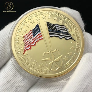 Police US Flag Thin Blue Line Flag Gold Saint Michael Challenge Coin