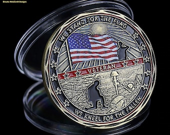 US Military Veteran Stand for the Flag Kneel for the Fallen Challenge Coin