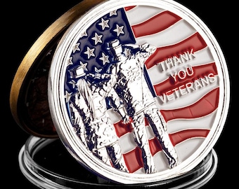 Thank You Veterans Challenge Coin, Silver Plated Military Token