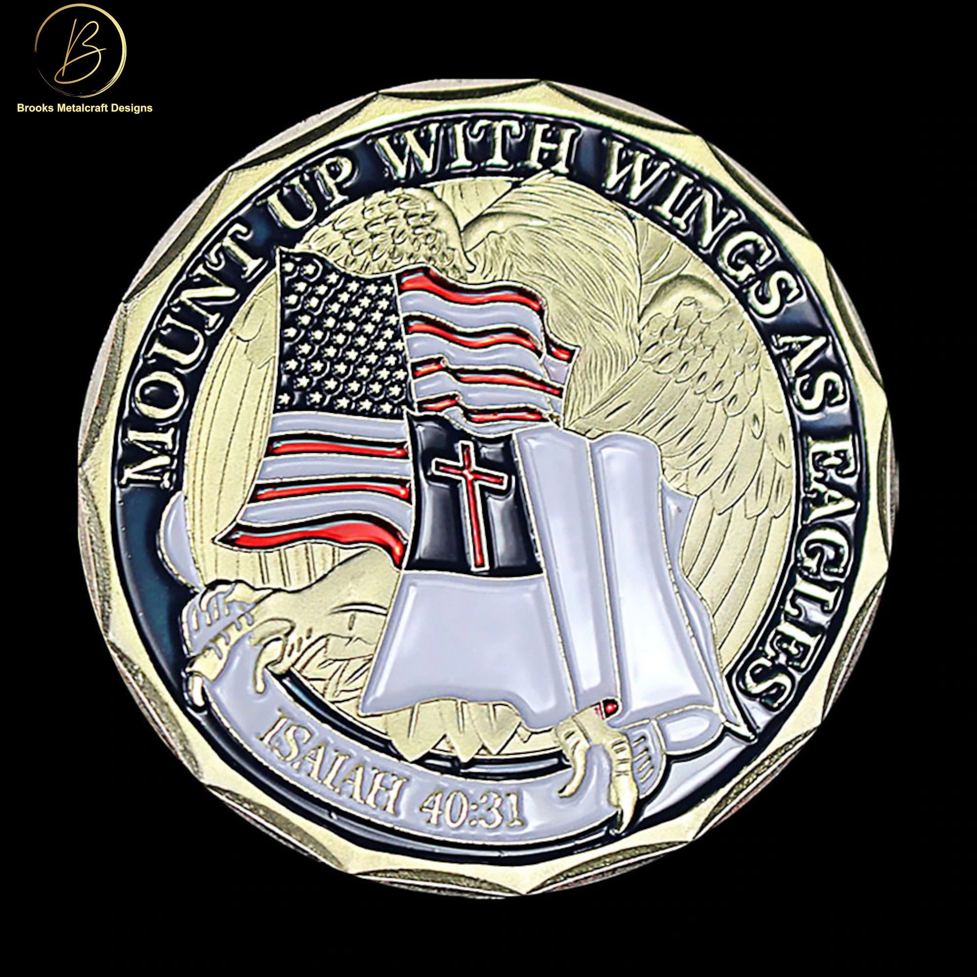 Jeton Chrétien Plaqué Or Antique – Pièce D’Encouragement Avec Aigle Américain Et Verset Ésaïe 40:31 – Cadeau Patriotique De Foi Et Force