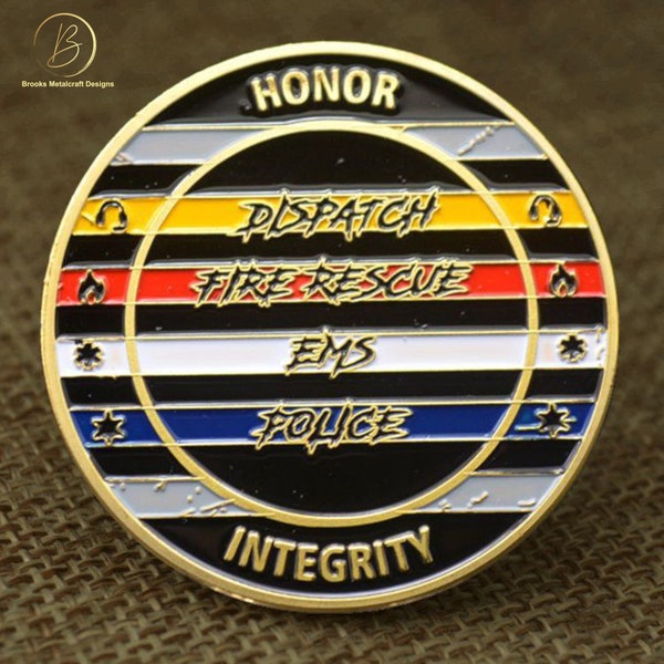 Gold Dispatch Fire EMS Police Working Together Challenge Coin