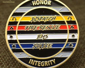 Coin Display Case, Gold Fire Rescue EMS Collectible, 1.57-Inch Diameter