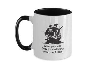 Coffee Mug | Pirate Ship | Skull & Crossbones | Black and White | Gift for Pirate