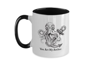 Coffee Mug | Pirate Anchor | Kraken | Black and White | Gift for Pirate