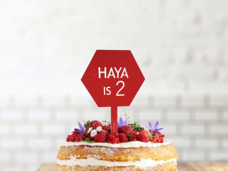 Keepsake 2nd Birthday Hexagon Acrylic Cake Topper| Personalised text|Birthday Gift 2 years old Cake Decoration Acrylic|Personalised Text