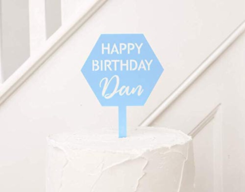 Birthday Hexagon Acrylic Cake Topper| Personalised text|Birthday Gift Cake Decoration Keepsake|Solid Laser Cut Acrylic|Personalised Text