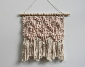 Very soft weaving/Wall tapestry/Textile art/Cream & pale pink