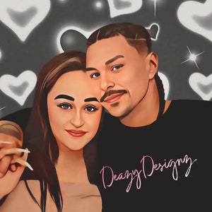 Custom Heart Background Cute Realistic Portrait Girlfriend Long Distance Couple Portrait